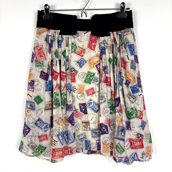 Anthropologie Dresses & Skirts - Anthropologie Edme & Esyllte Skirt Airmail Postage Stamp Novelty Twee Size 4